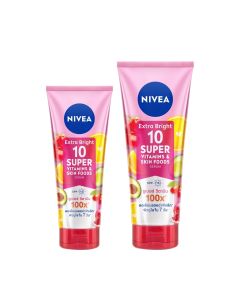 NIVEA นีเวีย เอ็กซ์ตร้า ไบรท์ 10 ซูเปอร์ วิตามิน แอนด์ สกิน ฟู้ด เซรั่ม.NIVEA EXTRA BRIGHT 10 SUPER VITAMINS & SKIN FOODS SERUM.(มีให้เลือก 2 ปริมาณ)