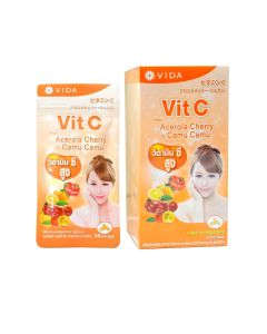 VIDA วีด้า วิตซี อะเซโรล่า เชอรี่ & คามูคามู 14 แคปซูล Vida Vit C From Acerola Cherry And Camu Camu Dietary Supplement 14 Capsules (มีให้เลือกทั้งแบบกล่องและแบบซอง)
